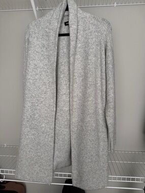 Express Light Gray Open-Front Ribbed Cardigan